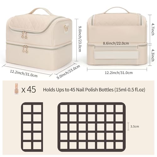 CUBETASTIC Nail Polish Organizer Portable Nail Polish Storage Case Holds 45 Bottles Nail Polish Nail Lamp Travel Nail Supplies Organizer for Nail Tech Kit Manicure Tools White 45 Slots - Image 3