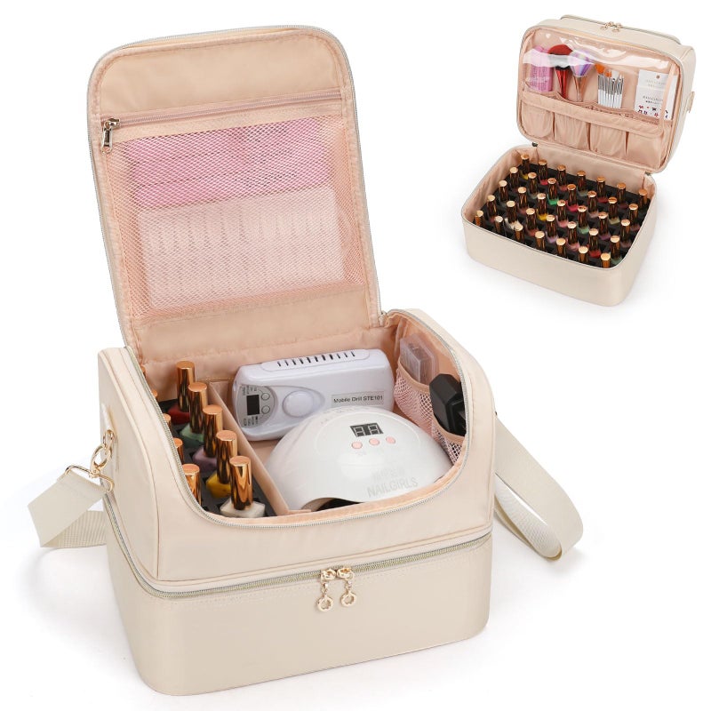 CUBETASTIC Nail Polish Organizer Portable Nail Polish Storage Case Holds 45 Bottles Nail Polish Nail Lamp Travel Nail Supplies Organizer for Nail Tech Kit Manicure Tools White 45 Slots - Image 2