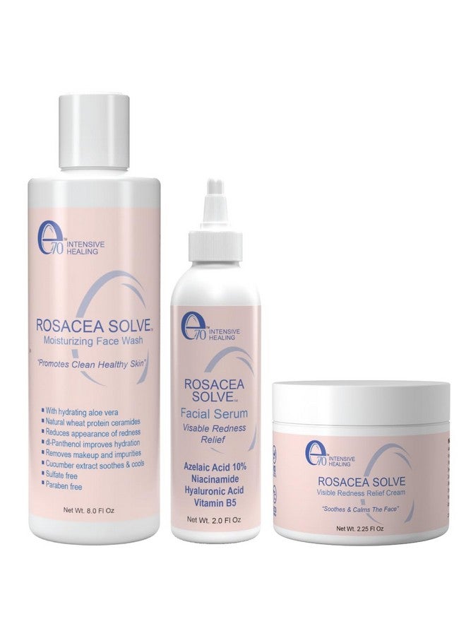 E70 Rosacea Solve Set - Rosacea Treatment Will Visibly Reduce Redness, Dermatitis, And Irritation - For All Skin Types - Includes Anti-Redness Face Cream, Facial Serum And Moisturizing Face Wash - Image 1