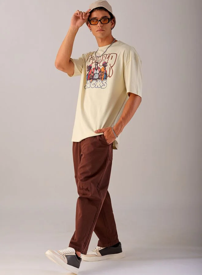 The Indian Garage Co Men Oversized Graphic Back Printed Round Neck Tshirt