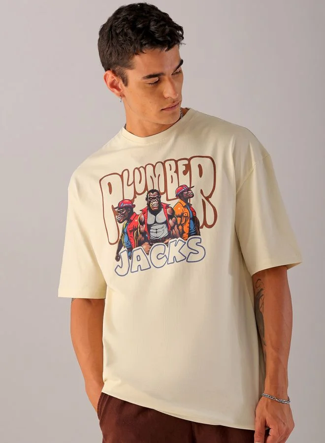 The Indian Garage Co Men Oversized Graphic Back Printed Round Neck Tshirt