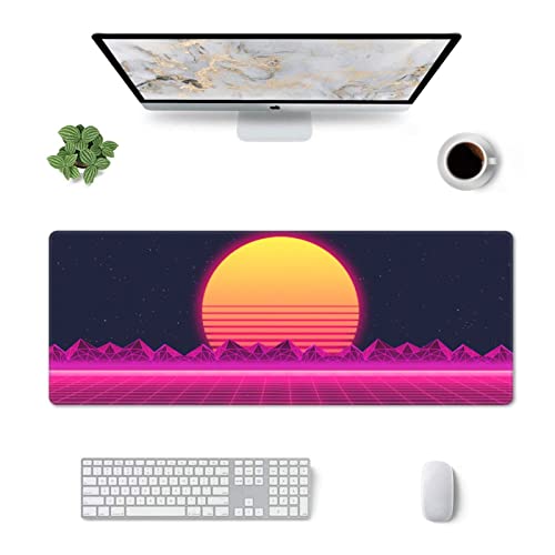 Echoserein Retro Purple Cool Vaporwave Gaming Mouse Pad Large XL Desk Mat Long Extended Pads Big Mousepad for Home Office Decor Accessories 31.5 X 11.8 Inch - Image 2