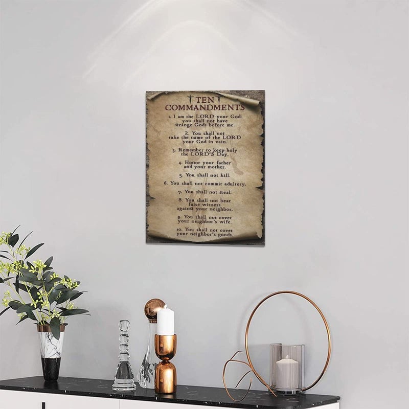 SweetFox 10 Commandments Wall Art Vintage Ten Commandments Wall Decor God Bible Verses Inspirational Quotes Canvas Painting Print Artworks Rustic Christian Decor Framed for Living Room Bedroom Office 12""x16"" - Image 3