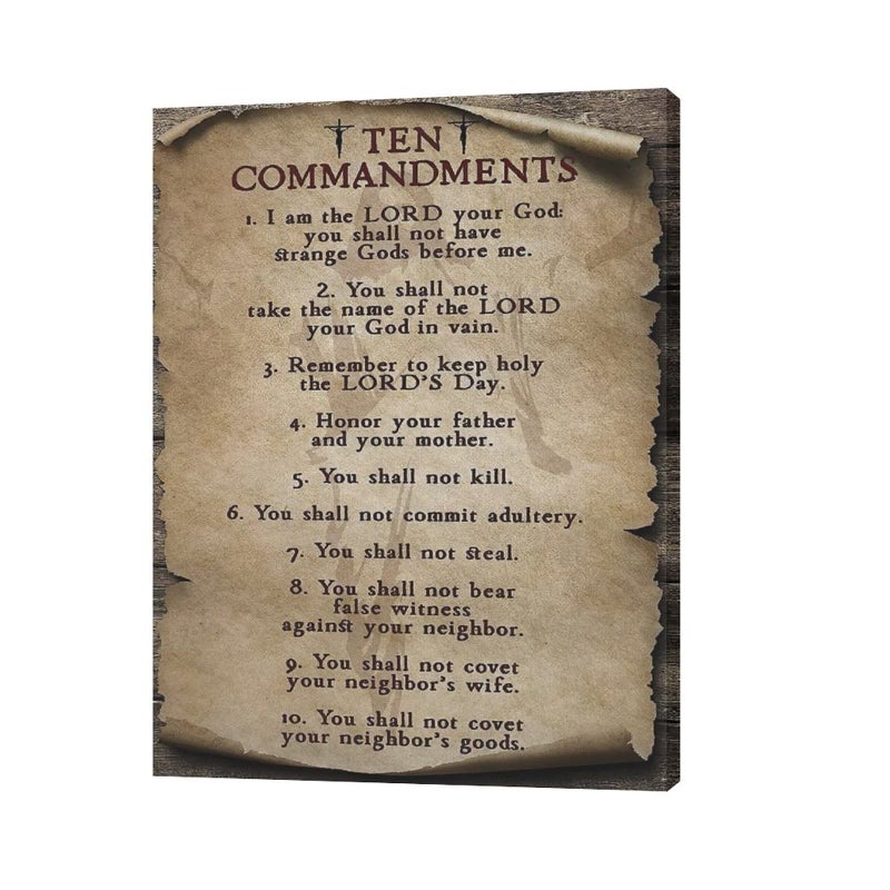 SweetFox 10 Commandments Wall Art Vintage Ten Commandments Wall Decor God Bible Verses Inspirational Quotes Canvas Painting Print Artworks Rustic Christian Decor Framed for Living Room Bedroom Office 12""x16"" - Image 2