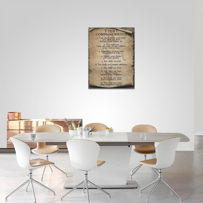 SweetFox 10 Commandments Wall Art Vintage Ten Commandments Wall Decor God Bible Verses Inspirational Quotes Canvas Painting Print Artworks Rustic Christian Decor Framed for Living Room Bedroom Office 12""x16"" - Image 5