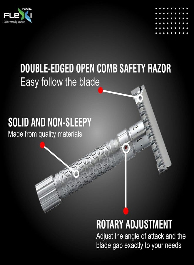 Pearl Flexi Open Comb Adjustable Safety Razor - Made of 100% Brass Metal | Adjustable from 1 to 6 | Men's Shaving Razor for Fathers Day Gift - Image 2