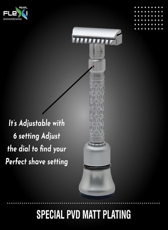 Pearl Flexi Open Comb Adjustable Safety Razor - Made of 100% Brass Metal | Adjustable from 1 to 6 | Men's Shaving Razor for Fathers Day Gift - Image 4