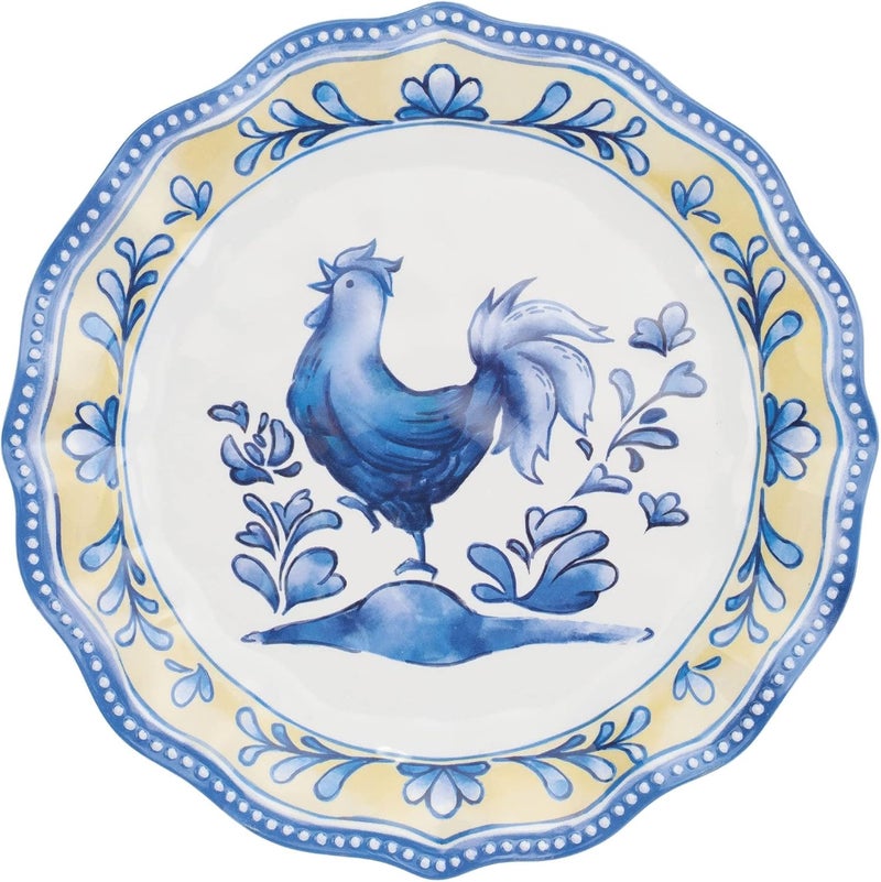 UP طقم أطباق عشاء ميلامين على شكل زهور من UPware مع حواف مزخرفة للطبق الرئيسي والمعكرونة والسلطة خالية من BPA وآمنة في غسالة الصحون زرقاء 10.5 بوصة مجموعة من 6 - Image 5