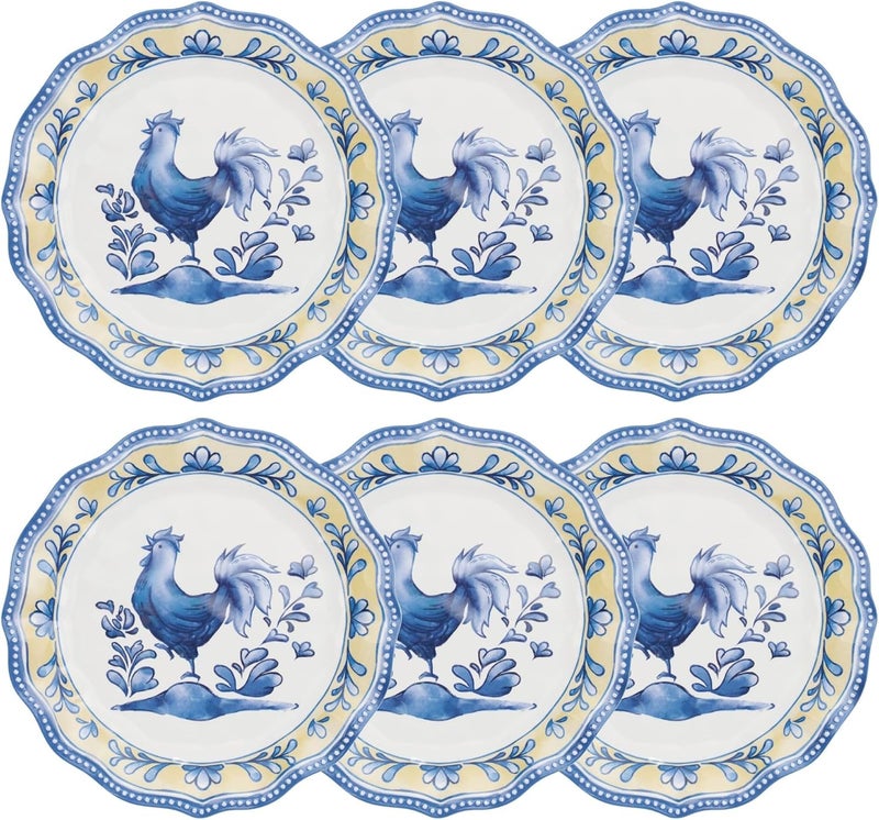 UP طقم أطباق عشاء ميلامين على شكل زهور من UPware مع حواف مزخرفة للطبق الرئيسي والمعكرونة والسلطة خالية من BPA وآمنة في غسالة الصحون زرقاء 10.5 بوصة مجموعة من 6 - Image 1