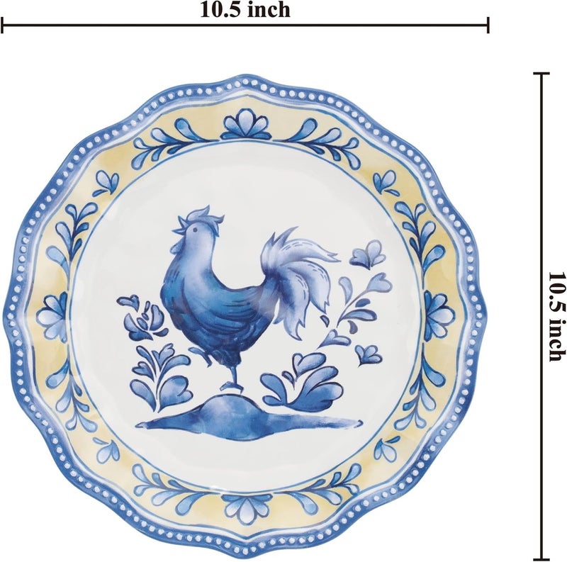 UP طقم أطباق عشاء ميلامين على شكل زهور من UPware مع حواف مزخرفة للطبق الرئيسي والمعكرونة والسلطة خالية من BPA وآمنة في غسالة الصحون زرقاء 10.5 بوصة مجموعة من 6 - Image 3