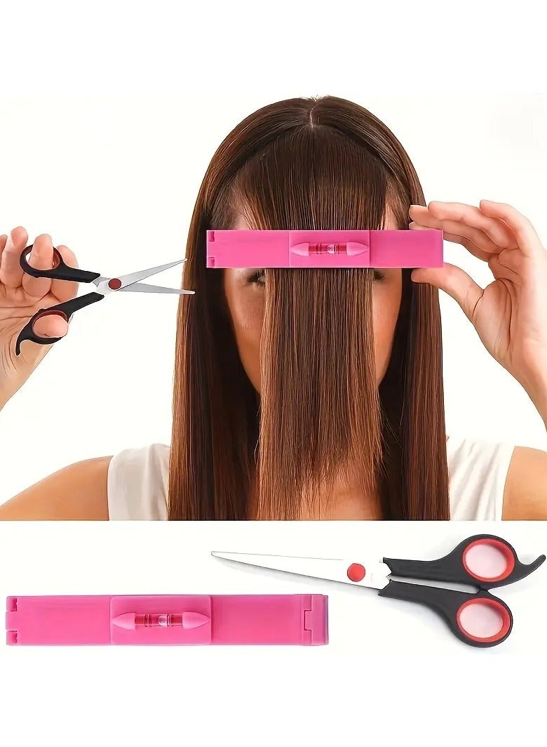 Rozino 2pcs/Set Bangs Cutting Tool Set, DIY Hair Trimming Guide With Level, Home Use Haircutting Clip For Fringe  - Image 1