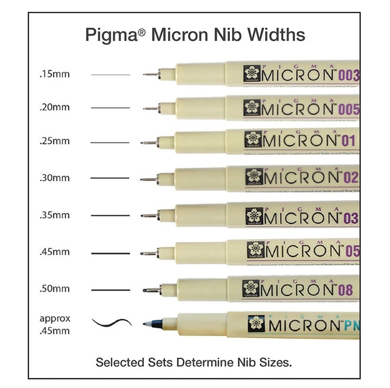 Sakura Pigma Micron 10 Fineliner pens Black Archival Ink Artist Drawing Sketch pens (003, 005, 01, 02, 03, 04, 05, 08), Graphic 1 & Brush Pen Set - Image 5