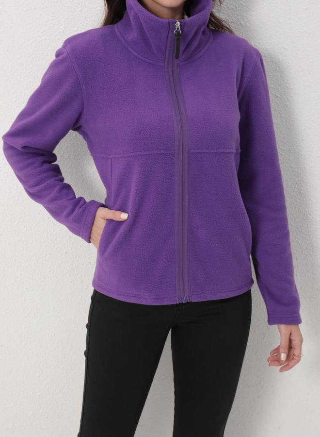 Take Two Purple High Neck Fleece Jacket - Image 5
