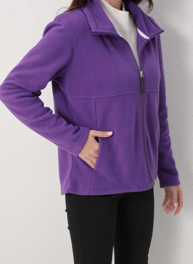 Take Two Purple High Neck Fleece Jacket - Image 3