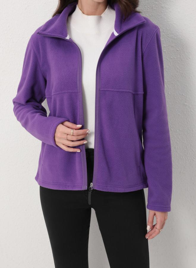 Take Two Purple High Neck Fleece Jacket - Image 4