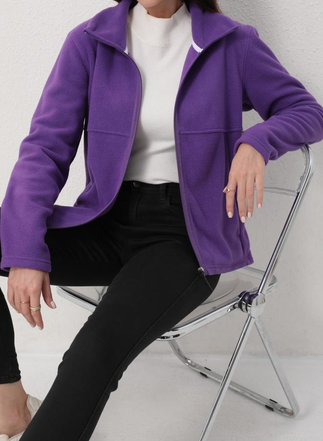 Take Two Purple High Neck Fleece Jacket - Image 1