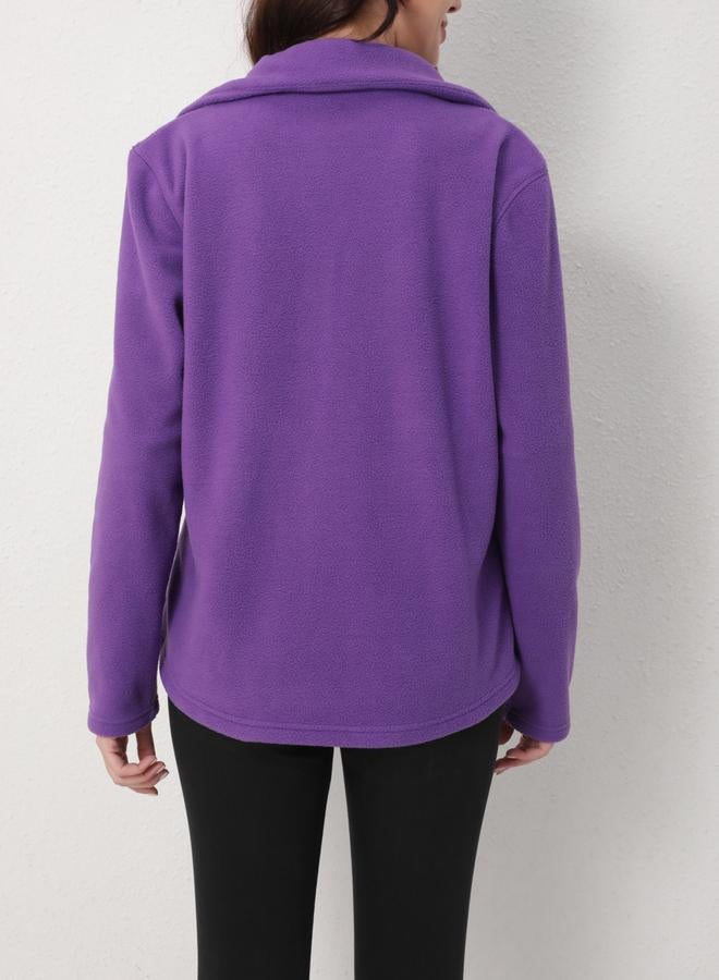 Take Two Purple High Neck Fleece Jacket - Image 2