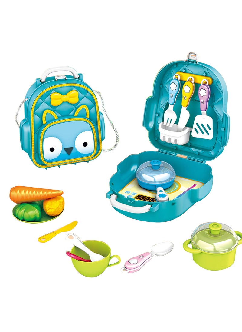 Swift 24 Pcs Kitchen Set 2 in 1 for School Packing Bag Cooking Play Toys Kitchen Chef Set Toy Accessories Including, and Easy to Store, with Fun Game for Girls and Boys Blue  - Image 1