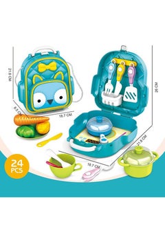 Swift 24 Pcs Kitchen Set 2 in 1 for School Packing Bag Cooking Play Toys Kitchen Chef Set Toy Accessories Including, and Easy to Store, with Fun Game for Girls and Boys Blue  - Image 2