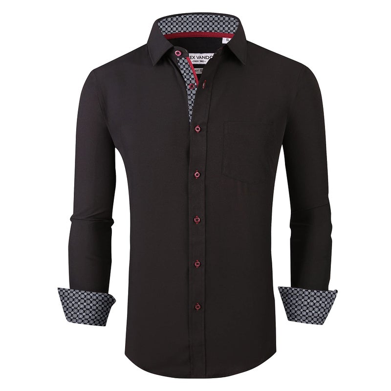Alex Vando Mens Dress Shirt Wrinkle Free Regular Fit 4-Way Stretch Button Down Shirts,Black,M - Image 1