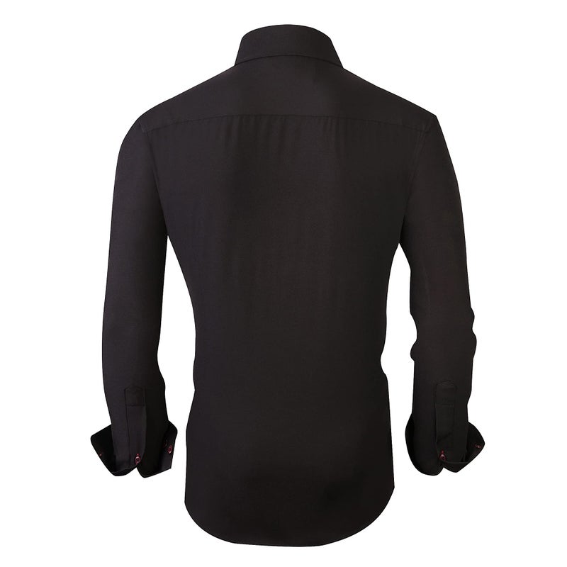 Alex Vando Mens Dress Shirt Wrinkle Free Regular Fit 4-Way Stretch Button Down Shirts,Black,M - Image 3