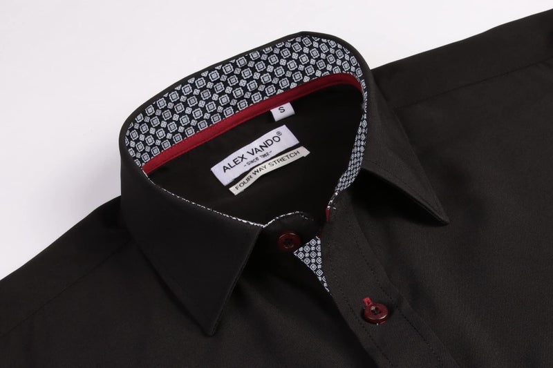 Alex Vando Mens Dress Shirt Wrinkle Free Regular Fit 4-Way Stretch Button Down Shirts,Black,M - Image 4