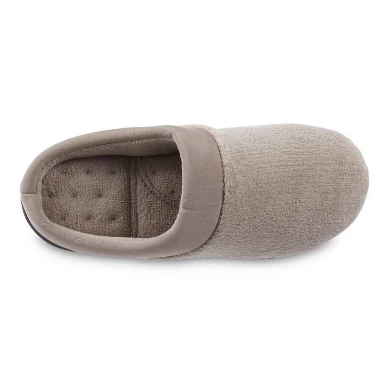 isotoner Women's Indoor/Outdoor Slip-on Terry and Satin Clog Slippers with Memory Foam Comfort , Stone, 8.5-9 - Image 3