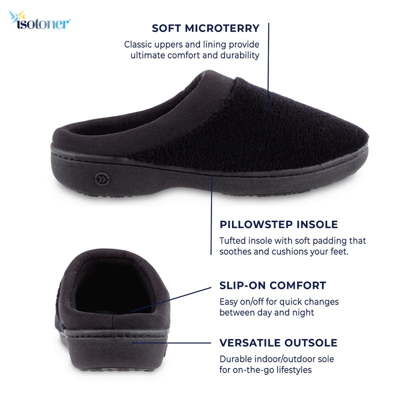 isotoner Women's Indoor/Outdoor Slip-on Terry and Satin Clog Slippers with Memory Foam Comfort , Stone, 8.5-9 - Image 2