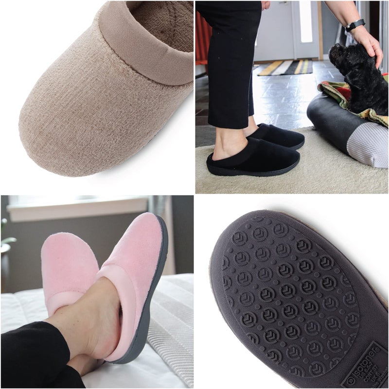 isotoner Women's Indoor/Outdoor Slip-on Terry and Satin Clog Slippers with Memory Foam Comfort , Stone, 8.5-9 - Image 5