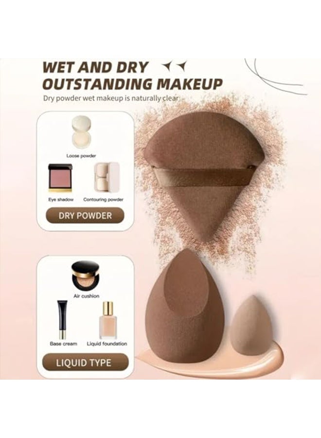 مجموعة إسفنجات مكياج من 15 قطعة - إسفنجات تجميل ناعمة متعددة الأشكال للسوائل والمساحيق، للاستخدام الرطب والجاف، تغطية تدوم طويلاً مع شريط هدايا (بني) - view 5