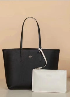 لاكوست Lacoste للسيدات مزدوج الوجهين حقيبة يد كبيرة السعة ، متعددة الوظيفية ، أسود/أبيض  - Image 1