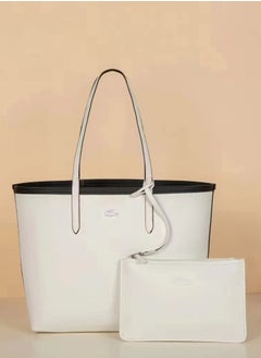 لاكوست Lacoste للسيدات مزدوج الوجهين حقيبة يد كبيرة السعة ، متعددة الوظيفية ، أسود/أبيض  - Image 2