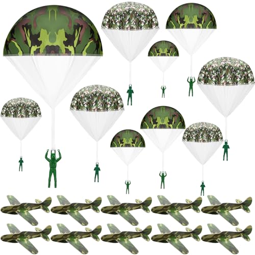 Jerify 20 Pcs Parachute Toys and Camouflage Foam Airplanes Set, Parachute Army Men Toys Army Hand Throw and Foam Glider for Boys Outdoor Party Favors (Camouflage) - Image 1