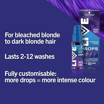 Live Schwarzkopf LIVE Colour Drops Vegan Semipermanent Purple Hair Dye Lasts 2 To 12 Washes Orchid Purple 30 Ml Pack of 2 - Image 3