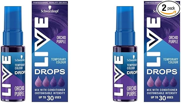 Live Schwarzkopf LIVE Colour Drops Vegan Semipermanent Purple Hair Dye Lasts 2 To 12 Washes Orchid Purple 30 Ml Pack of 2 - Image 1