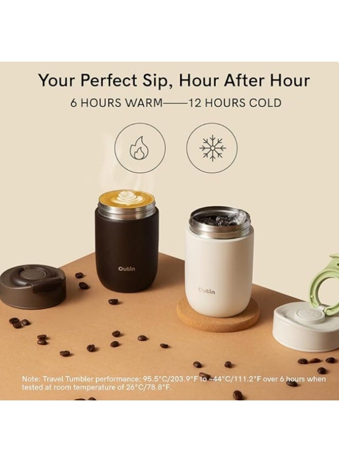 أووةن OutIn Travel Tumbler, Outdoor Insulated Coffee Tumbler with Leak-Proof Flip Lid, 12 oz Stainless Steel Mug for Hot & Cold Drinks Sand White - Image 4
