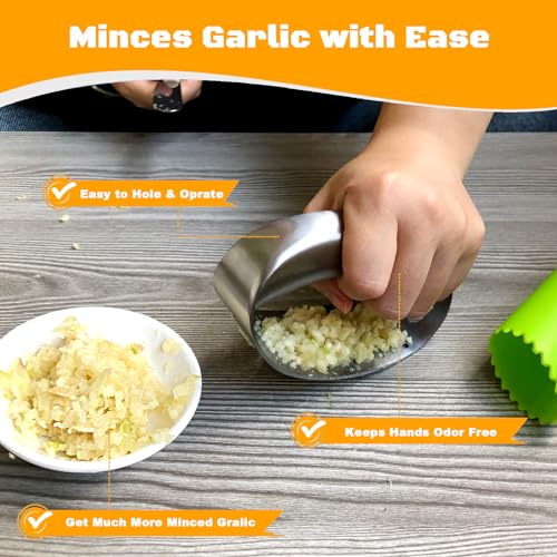 Kebley Garlic Press Rocker Heavy Duty Stainless Steel Garlic Mincer Garlic Crusher Garlic Chopper with Peeler And Scraper for Smash Garlic Built-in Bottle Opener - Image 2