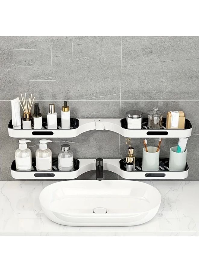 White 2 Tier Corner Shelf Bathroom Kitchen Storage Rack - Image 1