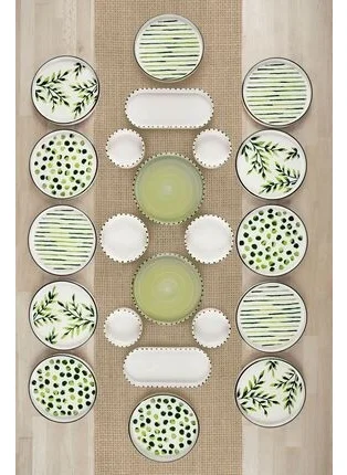Kitchen Life 22 Piece Greentree Stackable Breakfast Set for 12 People - Luxury Breakfast Presentation Set Plate