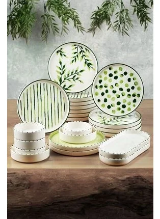 Kitchen Life 22 Piece Greentree Stackable Breakfast Set for 12 People - Luxury Breakfast Presentation Set Plate