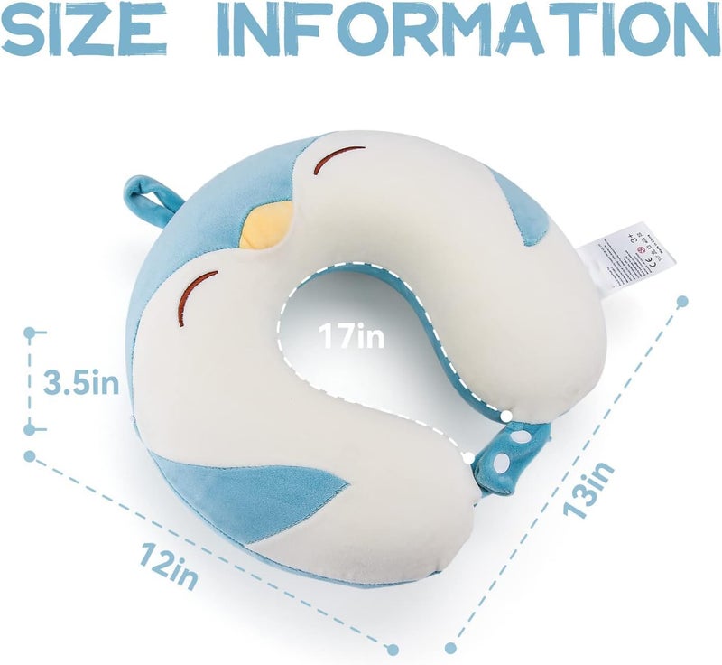 MAKINGTEC Cartoon Penguin Travel Neck Pillow for Kids - 100% Memory Foam, Washable, Neck Support for Airplane and Road Trips - Image 3