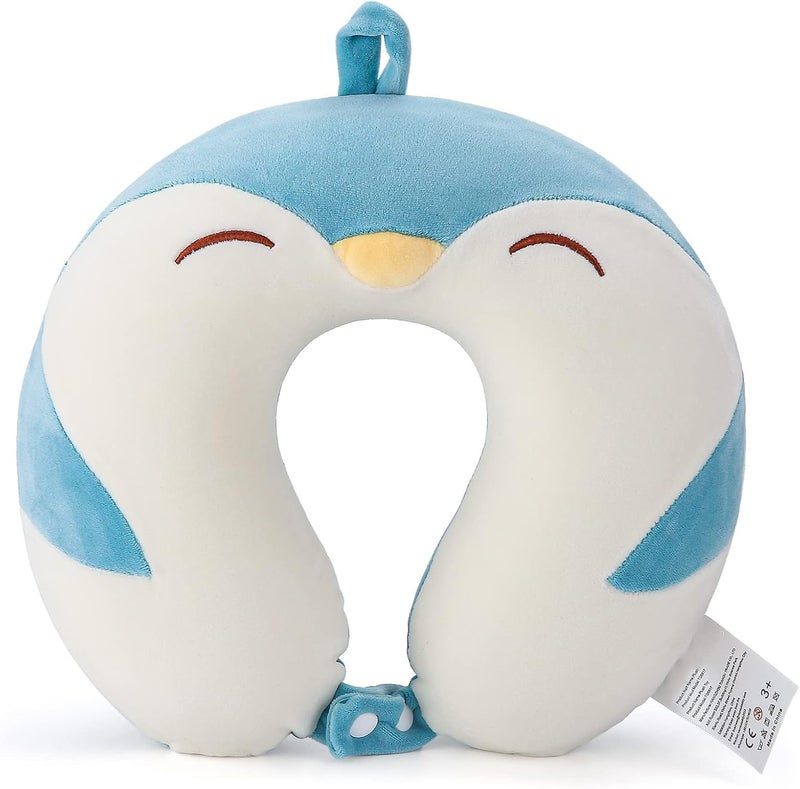 MAKINGTEC Cartoon Penguin Travel Neck Pillow for Kids - 100% Memory Foam, Washable, Neck Support for Airplane and Road Trips - Image 1