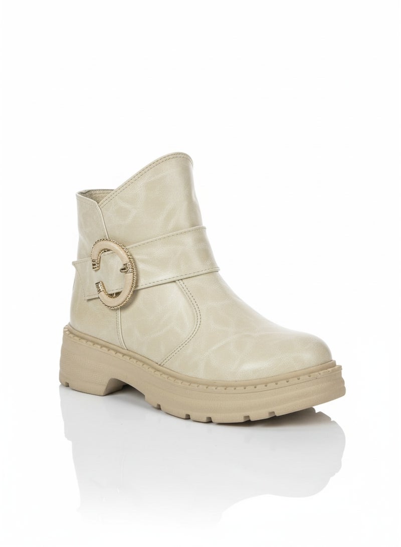 لايف ستيلاش  بوت للكاحل جلد للنساء G-55 - بيج - Image 2