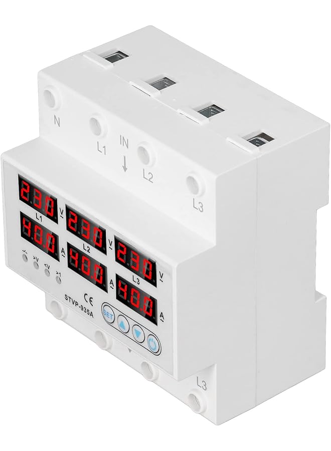 PROMASS حامي الجهد الزائد والناقص من برومس، 3 مراحل AC220 380V عرض رقمي للجهد والأمبير وحامي التيار، حامي جهد استرداد تلقائي (40A) - Image 1