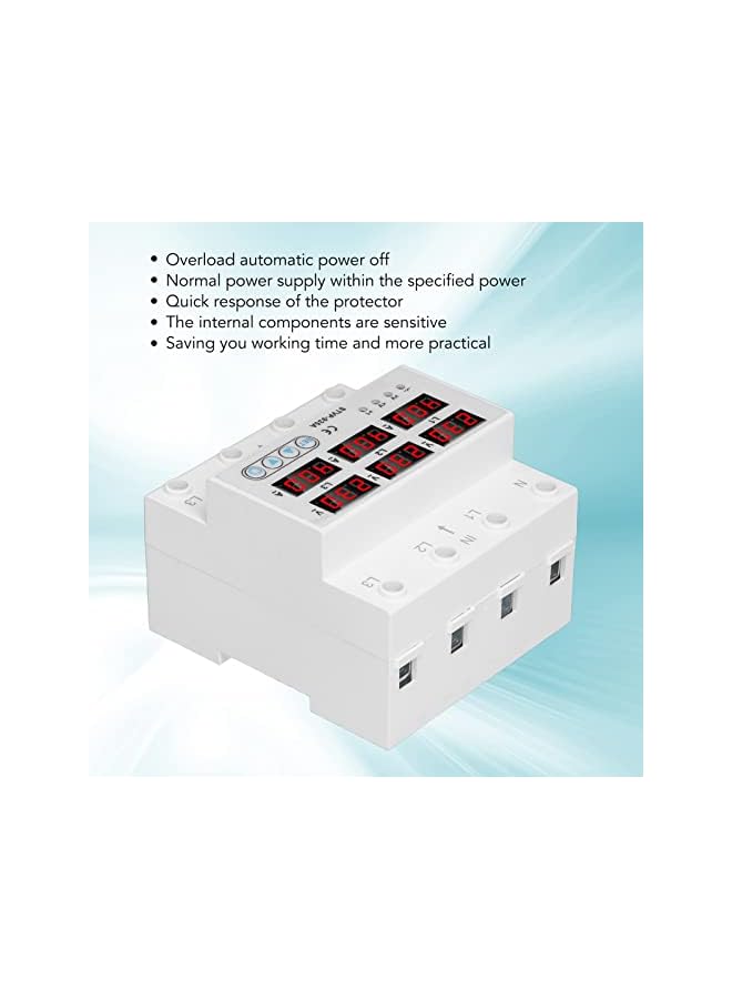 PROMASS حامي الجهد الزائد والناقص من برومس، 3 مراحل AC220 380V عرض رقمي للجهد والأمبير وحامي التيار، حامي جهد استرداد تلقائي (40A) - Image 3