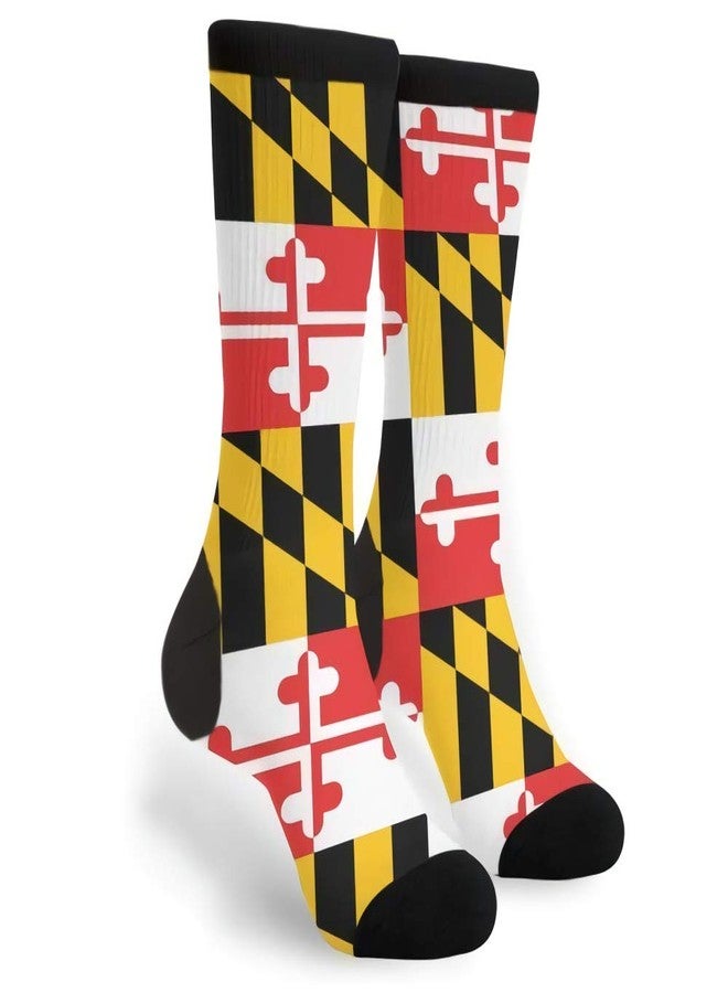 ياتيه جوارب Yaateeh بتصميم علم ولاية ماريلاند الأمريكية، جوارب متوسطة الطول رسمية وجوارب طويلة غير رسمية للرجال والنساء والأولاد والبنات - Image 1