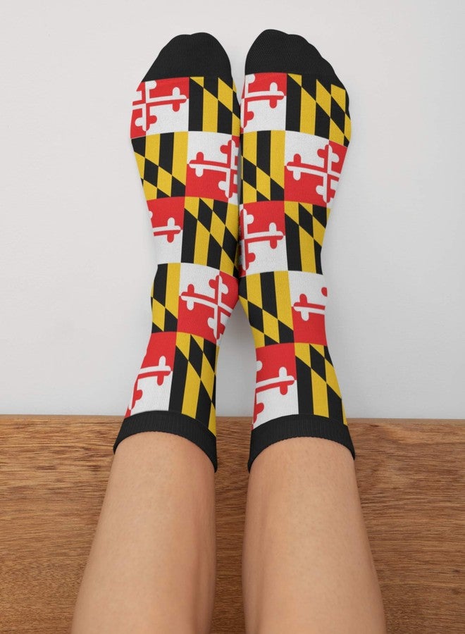 ياتيه جوارب Yaateeh بتصميم علم ولاية ماريلاند الأمريكية، جوارب متوسطة الطول رسمية وجوارب طويلة غير رسمية للرجال والنساء والأولاد والبنات - Image 3