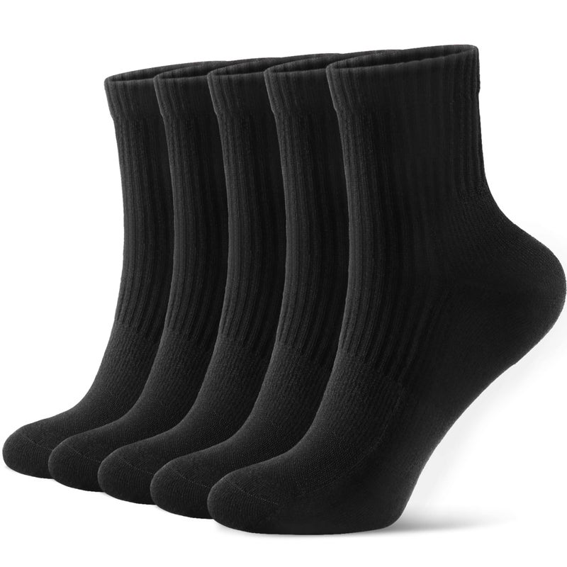 FITRELL Women's Crew Socks Ankle Athletic Cushioned Running Casual Socks for Women and Men, 5 Pairs Black, Small - Image 1