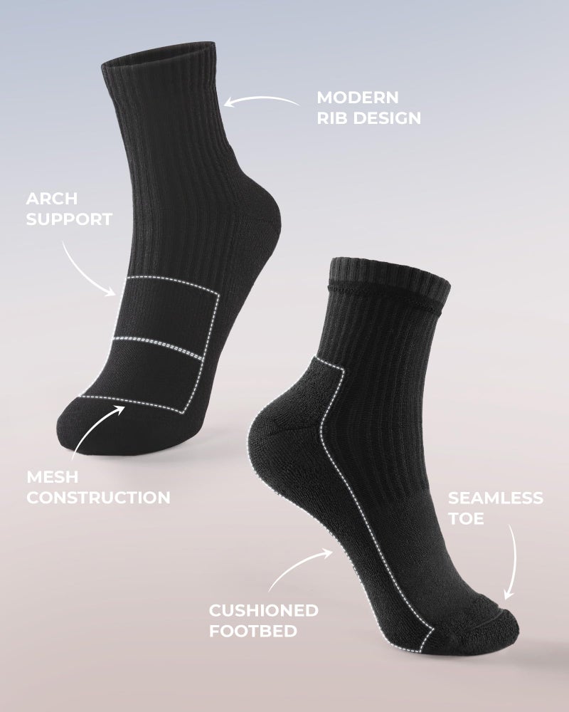 FITRELL Women's Crew Socks Ankle Athletic Cushioned Running Casual Socks for Women and Men, 5 Pairs Black, Small - Image 4