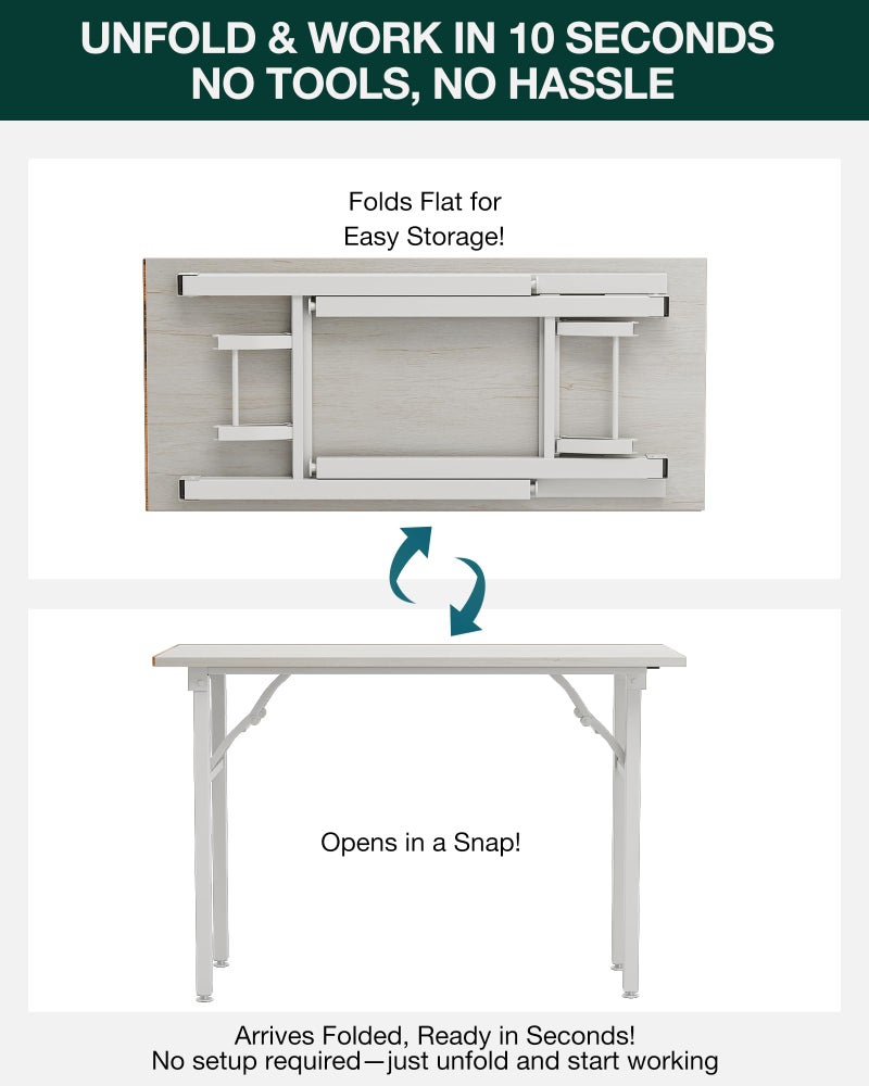 Frylr Small Folding Computer Desk â€“ Portable 43.3 Inch Foldable Laptop Table, Collapsible and Compact for Easy and Fast Setup, Lightweight for Small Spaces, Home Craft and Study Use, White Ash - Image 2